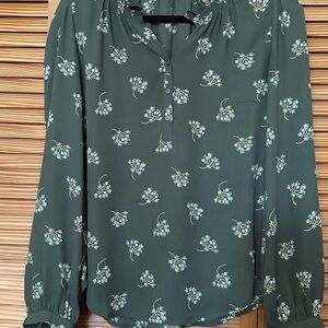 LOFT Dark Green Floral Blouse